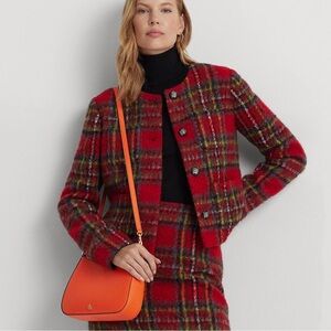 New w/ Tags Lauren by Ralph Lauren Plaid Mohair Cropped Jacket size 8.